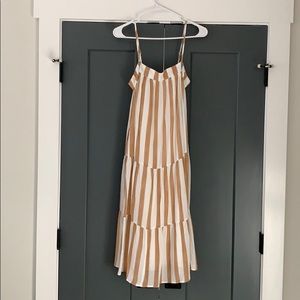 Tan & white stripped adjustable strap dress
